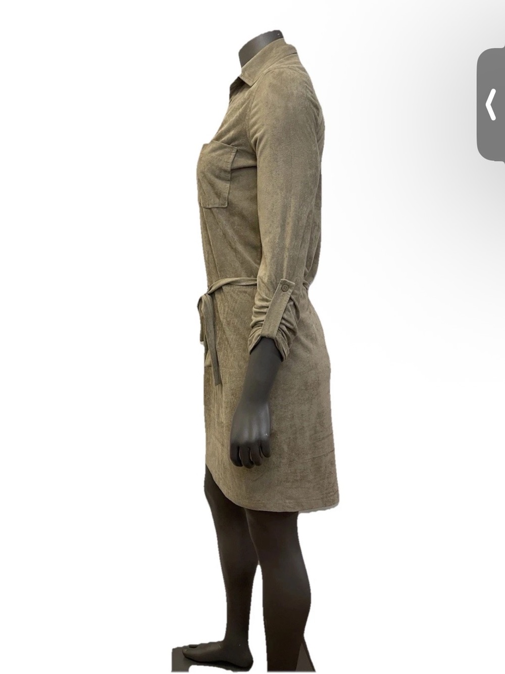 Max Studio Dress Women’s Small Faux Suede Tan Tie Belt Button Up Collared - Picture 3 of 14